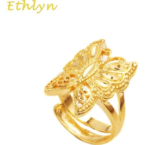 Ethlyn top brand gold butterfly women wedding party rings Gold Color adjustable jewelry Rings Christmas gift R35
