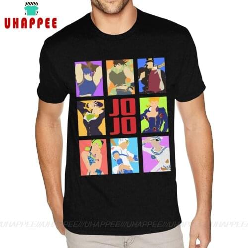 Cartoon Print JoJo Bizarre Adventure Heroes Photo T Shirts Short Sleeve Cotton Boyfriends 6XL Black Shirt