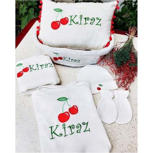 Jaju Baby Cherry And Name Embroidered Baby Newborn Set