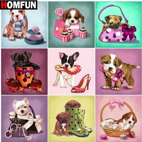 HOMFUN Paint With Diamond Embroidery "Pet dog animal" Diamond Painting Full Square Round Picture Of Rhinestone Decor