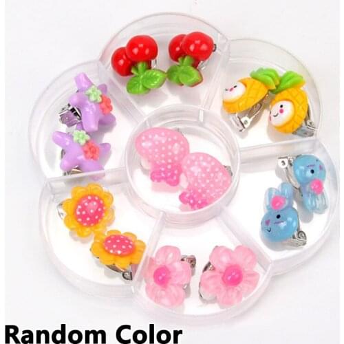 7Pair Children Ear Clip Cute Fruit Cherry Animal Resin Ear Cuff Without Pierced Girl Earring Clip Sweet Ear Jewelry Accessories