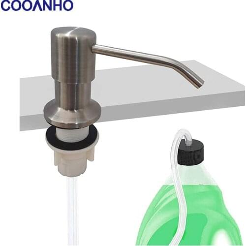 COOANHO Kitchen Built-in Sink Soap Dispenser (Brushed Nickel), Countertop Soap Pump With 47" Extension Tube Kit