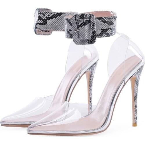 Summer leopard pattern buckle Woman Shoes in pointed toe high-heeled transparent PVC snake pattern ladies sandals