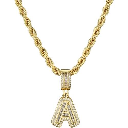 Hot Sale Punk Style Initial Letter Necklace Gold Color 3mm Stainless Steel Rope Chain Necklace T Shape CZ Jewelry Gift Dropship