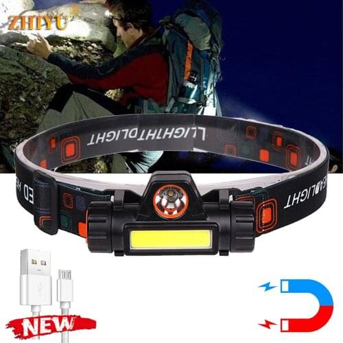 Magnetic Portable Mini Headlight Lantern Q5 + COB LED Headlight Built-in Battery Outdoor Camping Headlight Fishing Light