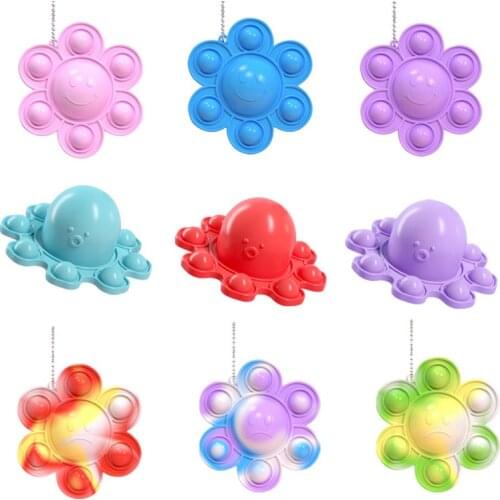 New Sun Flower Octopus Push It Bubble Antistress Toys Fidget Relieve Stress Toys Cartoon Animal Double-sided Octopus Key Chain