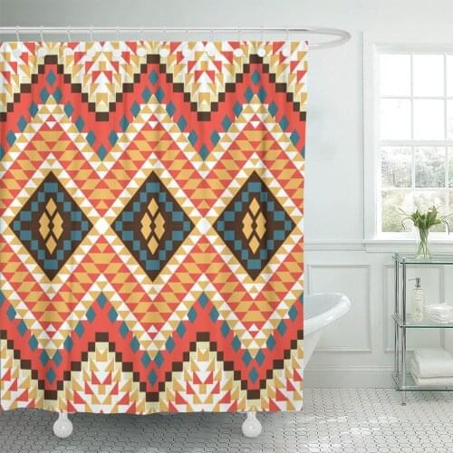 Orange Ethnic Colorful Aztec Pattern Folk Native Abstract American Bathroom Curtain Waterproof Polyester Fabric 72 x 78 inches