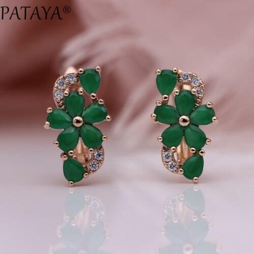 PATAYA New Women Earrings 585 Rose Gold Green Water Drop Natural Zircon Fashion Jewelry Cute Gift Wedding Flower Dangle Earrings