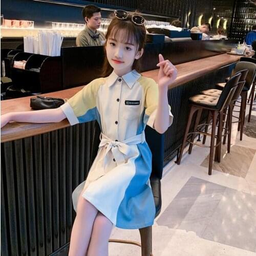 2021 Korean style girls patchwork dress fashion cotton summer girls dresses 5-10 years B367