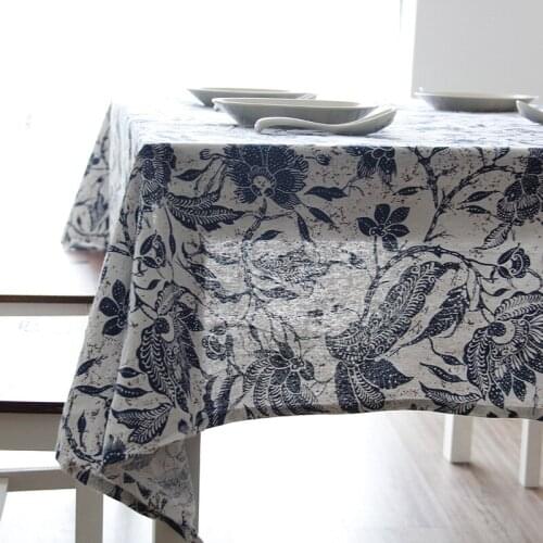 Simple Retro blue white porcelain cotton linen tea table cloth dinning room decorative tablecloth cover living room decoration