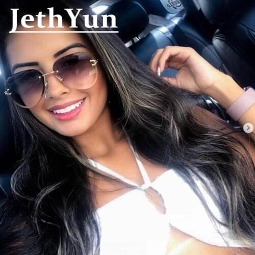 Luxury Women Fashion Golden Rimless Sunglasses Gradient Lens Hipster Men Sun Glasses Big Shades Oculos