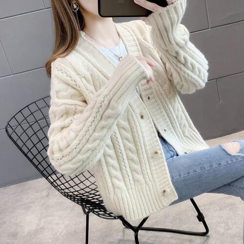 Sweater ladies jacket autumn/winter 2021 fashion new v-neck long-sleeved knitted cardigan solid color single-breasted top