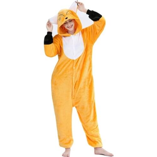 Loose Fox Kigurumi Animal Costume Cosplay Cartoon Pajamas Orange Onsie Women One-Piece Pijamas Men Flannel Onesie For Adults