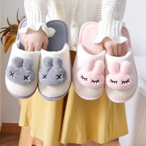 36-45 Shoes Woman Bunny Cute Cartoon Closed-toe Cotton Slipper Womens Winter Anti-slip Household Indoor Warm Slipper Large Size