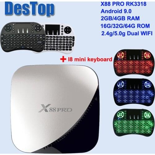 1PC X88 PRO Android 9.0 TV Box 4G 64G Rockchip RK3318 4 Core 2.4G&5G Wifi 4K HDR Set Top Box USB 3.0 Support 3D Movie Ott Box