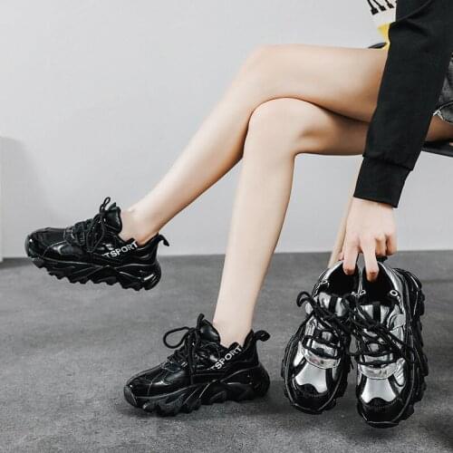 Women fashion glossy shiny sneakers streetwear casual soprt shoes height increasing stylish Comfortable Breathable walking shoes
