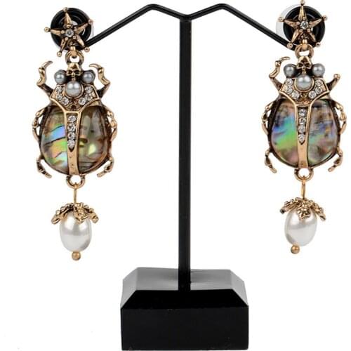 Fashion Women Ladybug Faux Pearl Rhinestone Dangle Stud Earrings Jewelry Gift