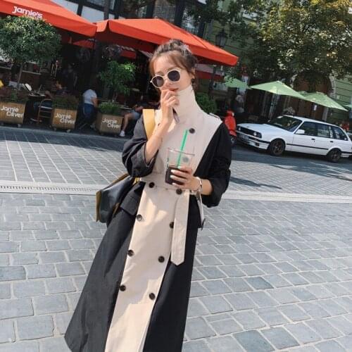 Womens 2020 Trench Coat Double-breasted Stitching Fashion Outwear Women Spring Casual Mid-length New Windbreaker With Belt Q158