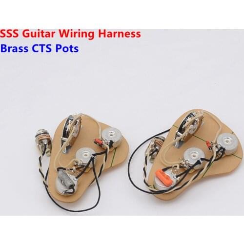 1 Set SSS Single Pickups Loaded Pre-wired Electric Guitar Wiring Harness Prewired Kit (3x 250K Brass CTS Pots + 5-Way Switch )