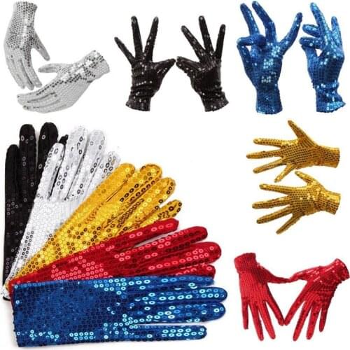 1 Pair 5colors Michael Jackson Sequined gloves Evening Party Costume Gloves dance at the kindergartens Kids Gloves 16*7.5 CM