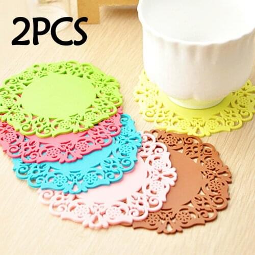 2Pcs/Lot Lace Flower Hollow Doilies Silicone Coaster Coffee Table Cup Mats Pad Placemat Kitchen Accessories Cooking Tools
