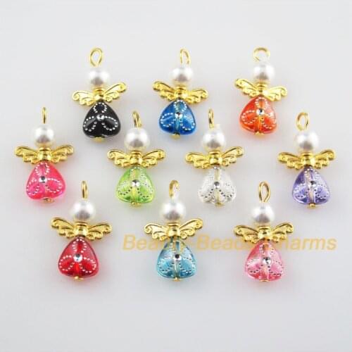 20 New Charms Mixed Heart Dancing Angel Gold Color Wings Pendants 14x22mm
