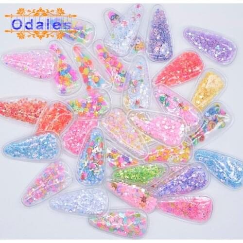 20Pcs/lots Mixed Glitter Sequin Slice Shake Slime Supply Additives BB Clip Slot Cover Applique Kids Hairclip Accessories Hairpin