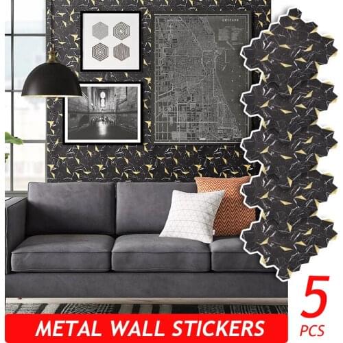 5PCS Metal Marble PVC Wall Stickers Panel for Kitchen Bathroom Home Decor Living Room Self-adhesive Waterproof Fireproof