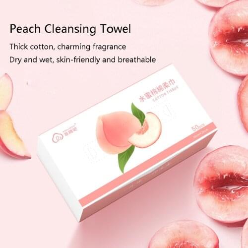 50 Sheets Facial Cleansing Towels Makeup Remover Wipes Wet And Dry Dual Purpose Facial Tissue Peach Scent Lasting Fragrance