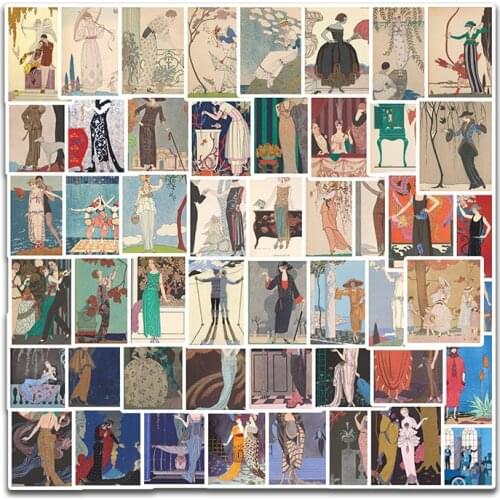 TD ZW 50Pcs Retro Beauty Illustration Stickers For Suitcase Skateboard Laptop Luggage Fridge Phone Car Styling DIY Decal Sticker