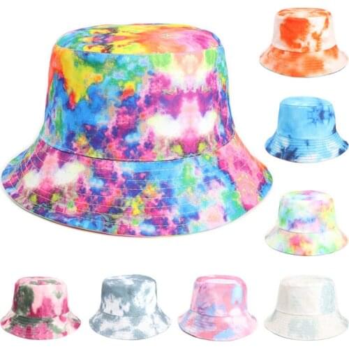 Hip Hop Creative Sublimation Tie Dye Reversible Bucket Fishing Hat Fashion Two Side Wear Adult Colourful Graffiti Cotton Cap