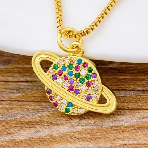 Top Quality Fashion Lovely Cubic Zircon Planet Earth Pendant Necklace Colorful Crystal Rhinestone Charm Chain Birthday Jewelry