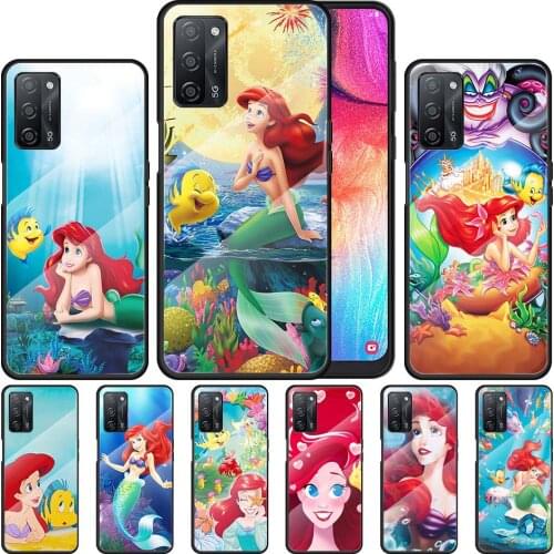 Mermaid Disney Princess for OPPO Realme 7i 7 6 5 Pro C3 XT A9 2020 A52 Find X2Lite Luxury Tempered Glass Phone Case Cover
