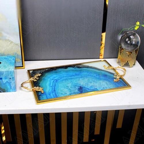 European Agate Storage Trays Creativity Gilded Craft Cosmetic Container Living Room Desktop Tableware Organizer Home Decoration