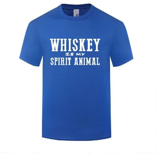 Funny Whiskey is My Spirit Animal Cotton T Shirt Birthday Men O-Neck Summer Short Sleeve Tshirts Clothes