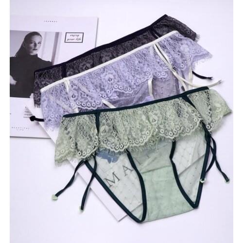 Candy Color Sexy Lingerie Underwear Women With Fungus Seamless Ruffle Panties Transparent Panties For Periods Thong Ouverte