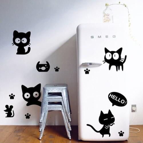 Creative Cartoon Cute Lovely Black Cat HELLO Wall Sticker Vinyl Decal Home Decor Mural Decal Kids Bedroom Parlor Decoration