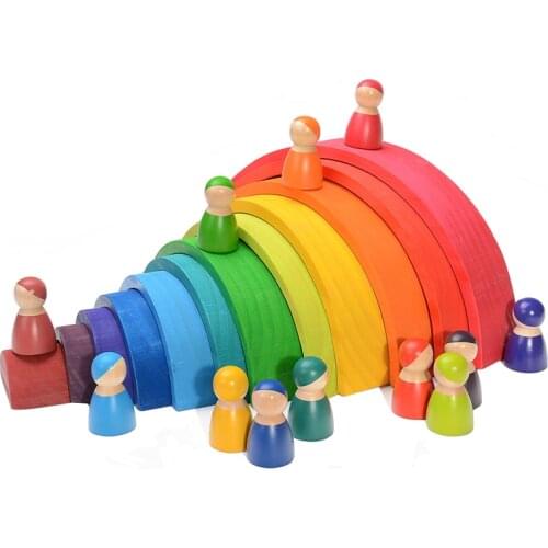 Creative Rainbow Building Blocks Montessori Educational Toy Children Baby Toys Large size Rainbow Stacker Wooden Toys For Kids