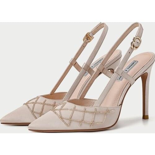 Summer pointed stiletto high-heeled large size small satin leather bridal shoes low-heeled party dress all-match female sandals