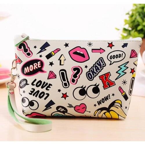 M441 Hot Cosmetic Bag PU Cartoon Lovely Large Capacity Sprout Eye Modern Girl Storage Bag Gift Wholesale