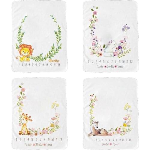 Baby Monthly Record Growth Milestone Blanket Animal Pattern Photography Props F3ME