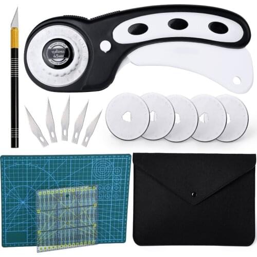 LMDZ Rotary Cutter Set with Mat Patchwork Ruler Carving Knife Spare Cutter Storage Bag for Beginner Crafting Sewing Quilting DIY