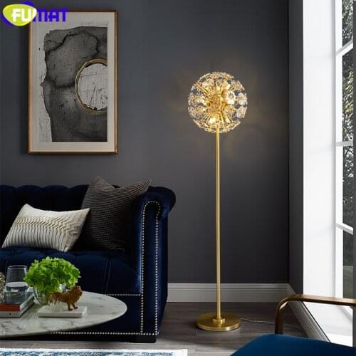 FUMAT Crystal K9 Fountain Flower Floor Lamp Copper Frame Nordic Postmodern Style Art Decor Standard Light For Hotel Bar Mall G9