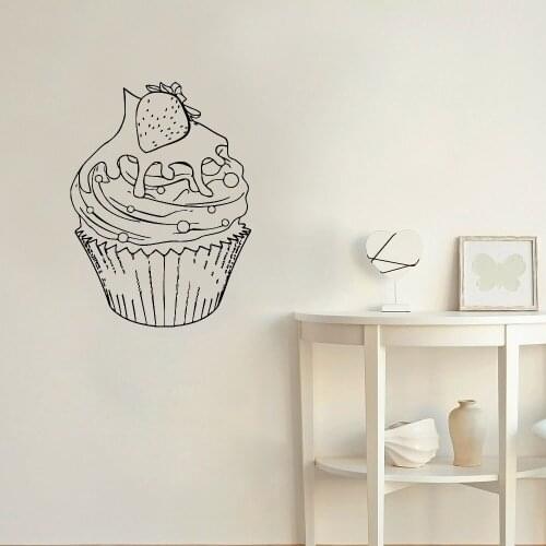 Strawberry Cupcake Wall Decal Sweet Food Cafe Coffee Shop Dessert Bar Bakery Interior Decor Mural Door Window Vinyl Sticker E165