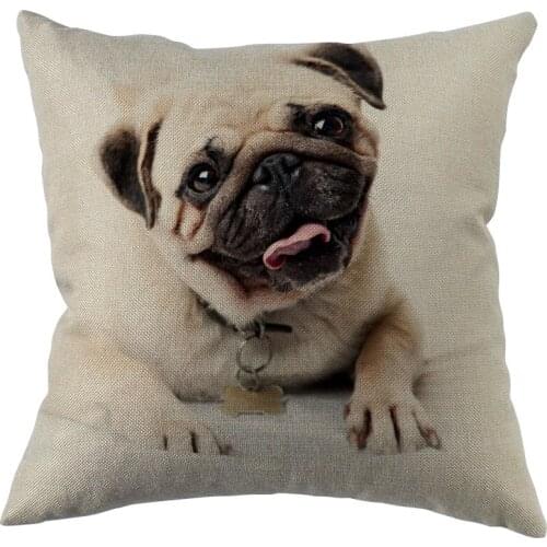Pug Dog Pillow Covers Cases Cotton Linen Zippered Square Decorative Pillowcase Outdoor, Office, Home Cushion 45x45cm One Sides