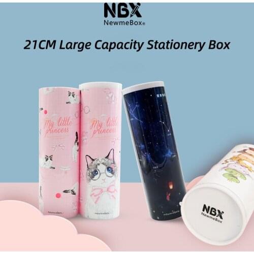 NBX School Kids Round Pencil Case Multi-Functional Plastic Pen Box Boy Girls Solar Calculator Large Capacity Makeup Stationery