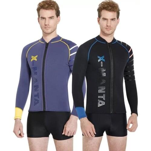 Dive & Sail 3mm Neoprene SCR Mens Wetsuits Jacket, Wet Suit Top Front Zip Black Long Sleeve Dive Surfing kayaking Sutis