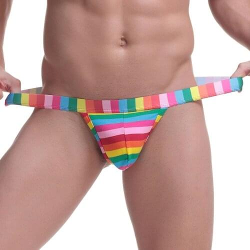 Underwear Men Jockstrap Sexy Lingerie Thongs Tanga Panties Gym Strap Brief Sissy Gay Underpants Rainbow Thongs