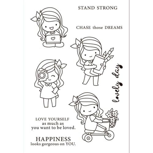 11x16 Little girl riding a bicycle New Transparent Clear Rubber Stamp Sheet Cling Scrapbooking Photo Album PaperCard DIY Craft