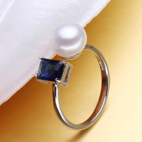 FENASY 2019 New Created Blue Sapphire Ring Wedding And Engagement Rings For Women Female Pearl Ring Party Jewelry
